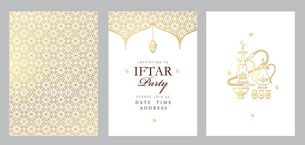 ilustrações, clipart, desenhos animados e ícones de cartão vetorial iftar festa celebração, convite iftar. saudações do ramadã - east