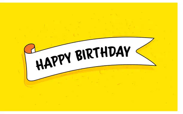 Vector illustration of Trendy Ribbon Banner with Text Happy Birthday. Retro Style Design.