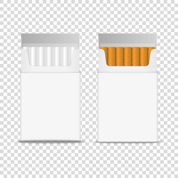 vektor 3d realistische geöffnet klare leere zigarette pack box icon set closeup isoliert auf transparentem hintergrund. design-vorlage. rauchproblemkonzept,tabak, zigarette mockup - cigarette pack stock-grafiken, -clipart, -cartoons und -symbole