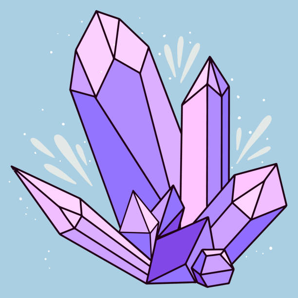 вектор фиолетовый волшебный кристалл. природный минерал, драгоценный камень - precious gem rough stone amethyst stock illustrations