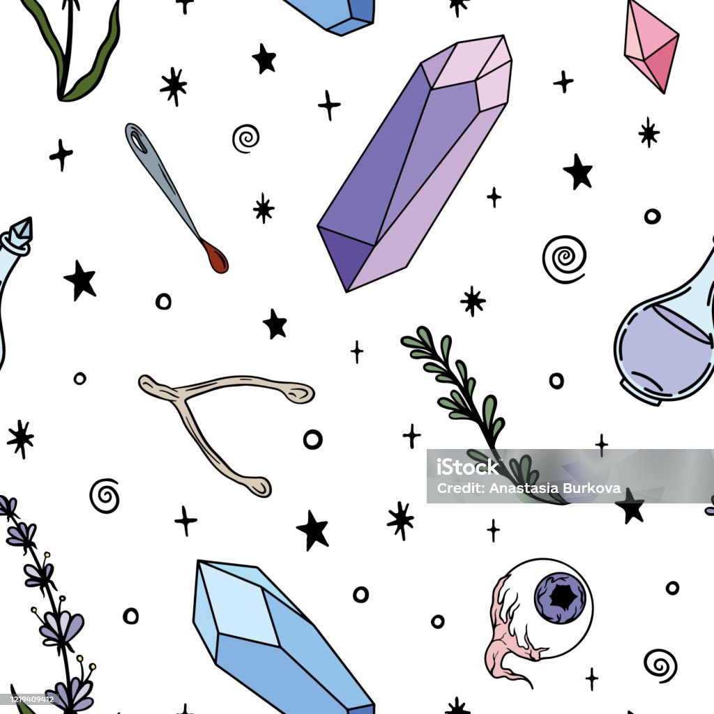 Occult Color Vector Color Pattern With Magic And Occult Drawn Symbols Stock ...