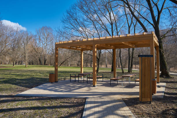 istock Wooden pergola in the park 1219410352
