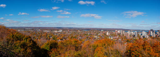 Hamilton Ontario - Panoramic of the City from the Escarpment Hamilton Ontario - Panoramic of the City from the Escarpment autumn field tree mountain stock pictures, royalty-free photos & images