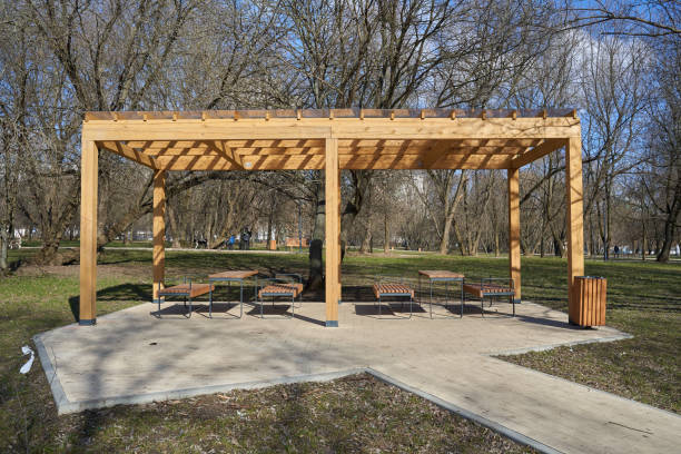 istock Wooden pergola in the park 1219411999