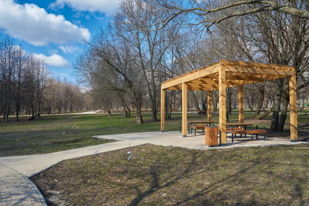 istock Wooden pergola in the park 1219413370