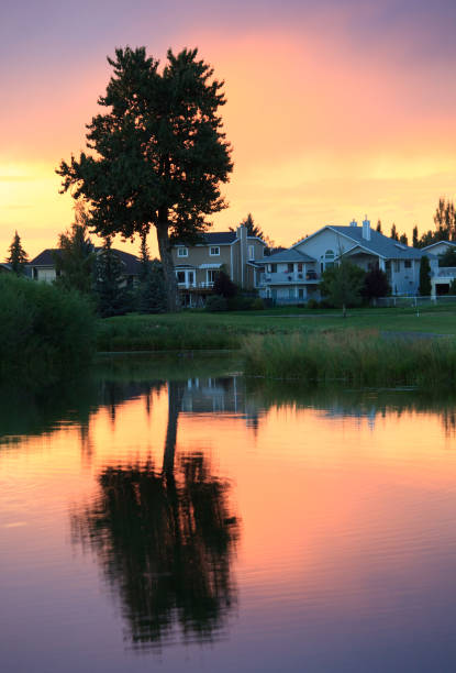 istock Residential Homes Backing Onto A Pond 1219413514