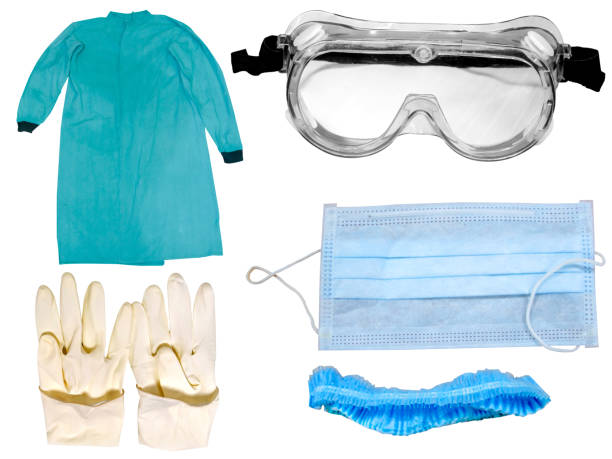 kit d’équipement de protection individuelle (epi) - tenue stérile photos et images de collection