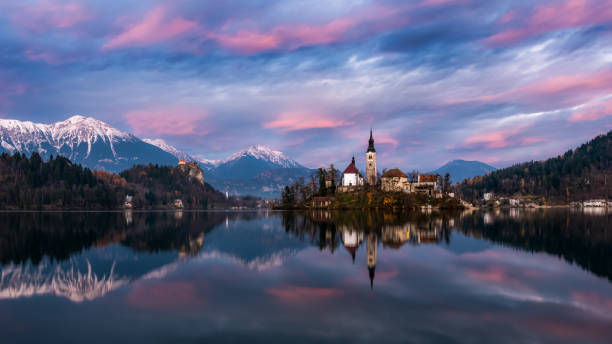 istock Purple clouds above the Lake Bled, Slovenia 1219413590