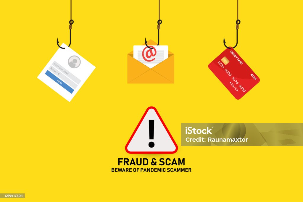 Alerta de fraude y estafa de Covid-19 - arte vectorial de Phishing libre de derechos