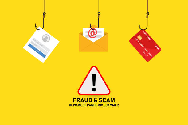 Covid-19 fraud and scam alert Illustration vector: Covid-19 fraud and scam alert phishing stock illustrations