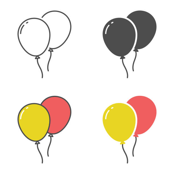 ilustraciones, imágenes clip art, dibujos animados e iconos de stock de diseño vectorial de conjunto de elementos de globos. - balloon