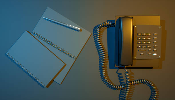 phone next to a notebook against a black background in blue and yellow lighting, 3d illustration