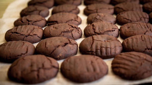 istock Set of chocolate chip cookies on white paper base 1219420588