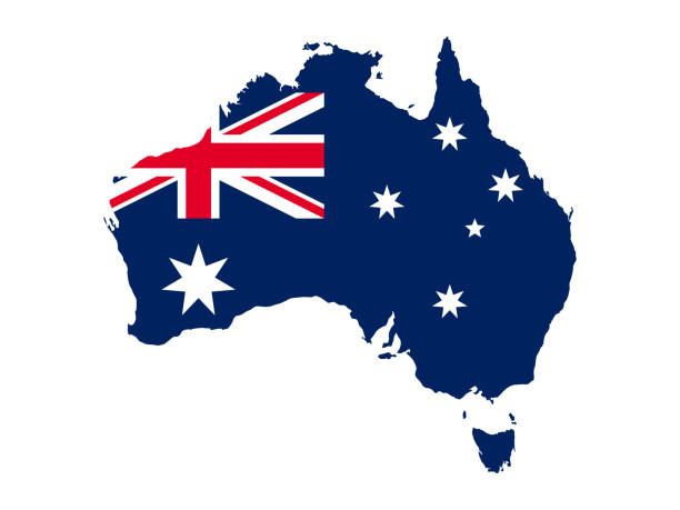 ilustrações, clipart, desenhos animados e ícones de mapa da austrália com bandeira - australia map australian flag flag