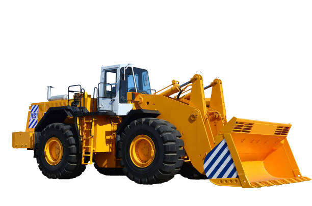 istock Big yellow front-end loader or all-wheel bulldozer isolated on white background 1219422234