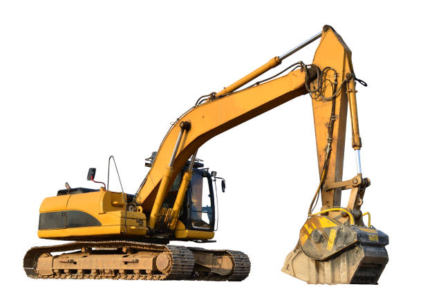 istock Excavator with crusher bucket for crushing concrete isolated on white background. 1219422239