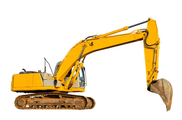 istock Yellow tracked excavator isolated on white background 1219422263