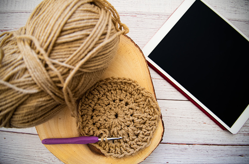 hobbies, knitting, tablet, background