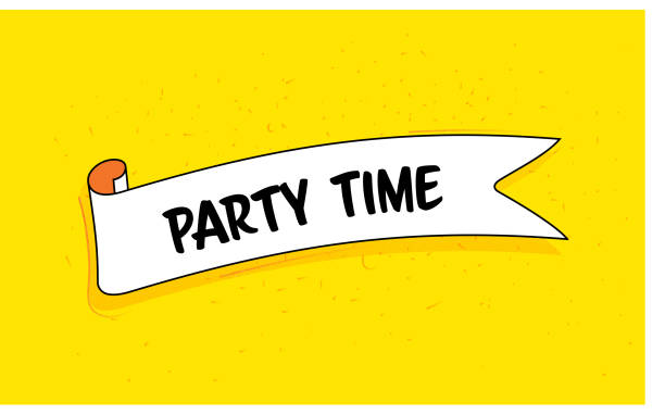 istock Trendy Ribbon Banner with Text Party Time. Retro Style Design. 1219423792