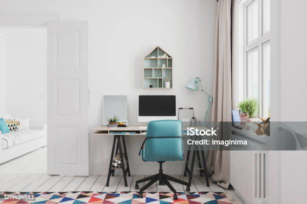 Home Office Interior Stock Photo - Download Image Now - Home Office, Working At Home, Desk