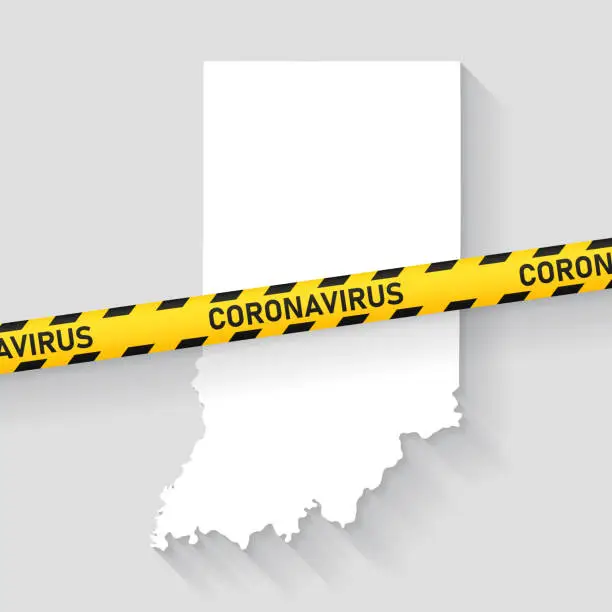 Vector illustration of Indiana map with Coronavirus caution tape. Covid-19 outbreak