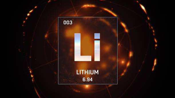 litio como elemento 3 de la animación 3d de la tabla periódica sobre fondo naranja - ion fotografías e imágenes de stock