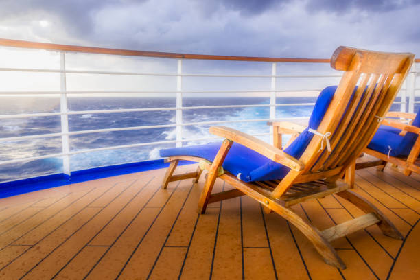 istock Lounging chair with scenic view on a cruise ship 1219435110