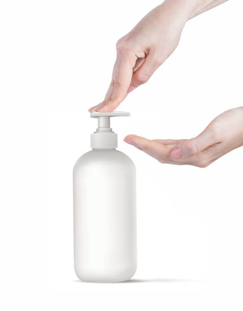 istock Hand antibacterial sanitizer dispenser pump. Cosmetic bottle with dispenser liquid container for gel, lotion, bath foam 3d illustration realistic mockup isolated on white background. Wash your hands 1219435352