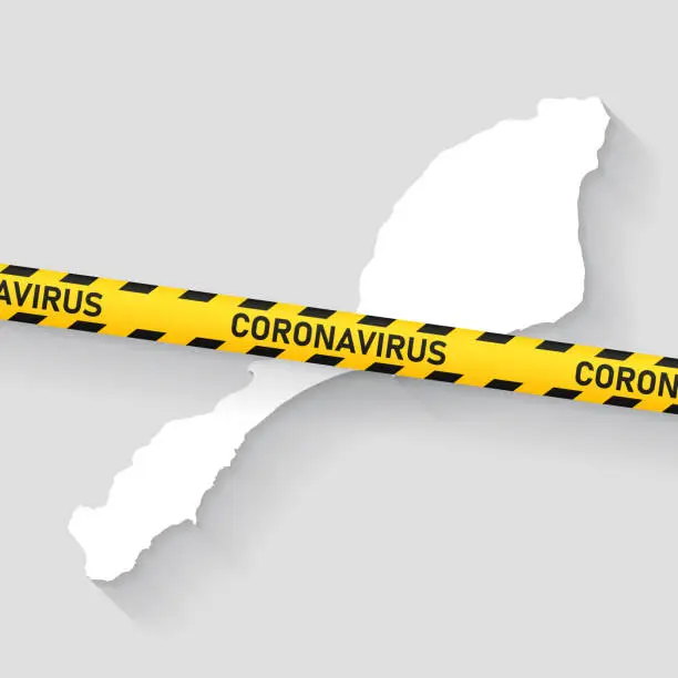 Vector illustration of Jan Mayen map with Coronavirus caution tape. Covid-19 outbreak