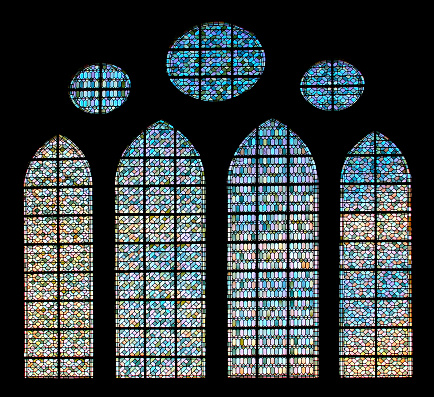 Stained Glass on black in Mont Saint-Michel abbey, France