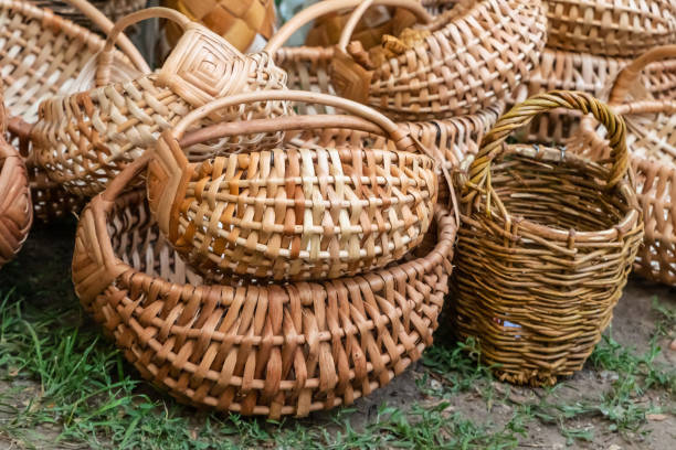 istock rattan baskets light brown large and oval heap closeup 1219456332