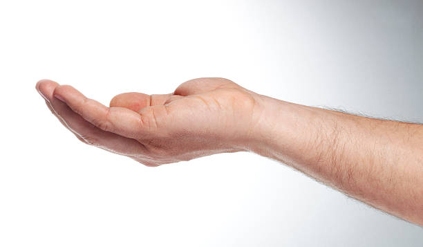 istock Hand of the man palm up on a white background 121946445