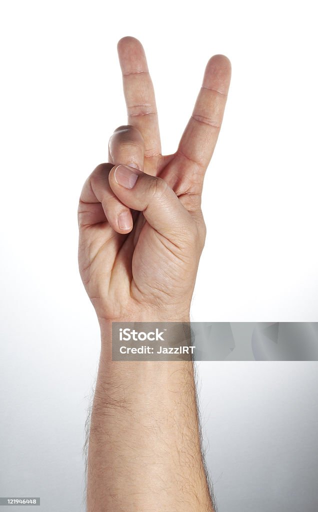 Ręka wskazuje Znak zwycięstwa i pokój Zbliżenie puste - Zbiór zdjęć royalty-free (Część)