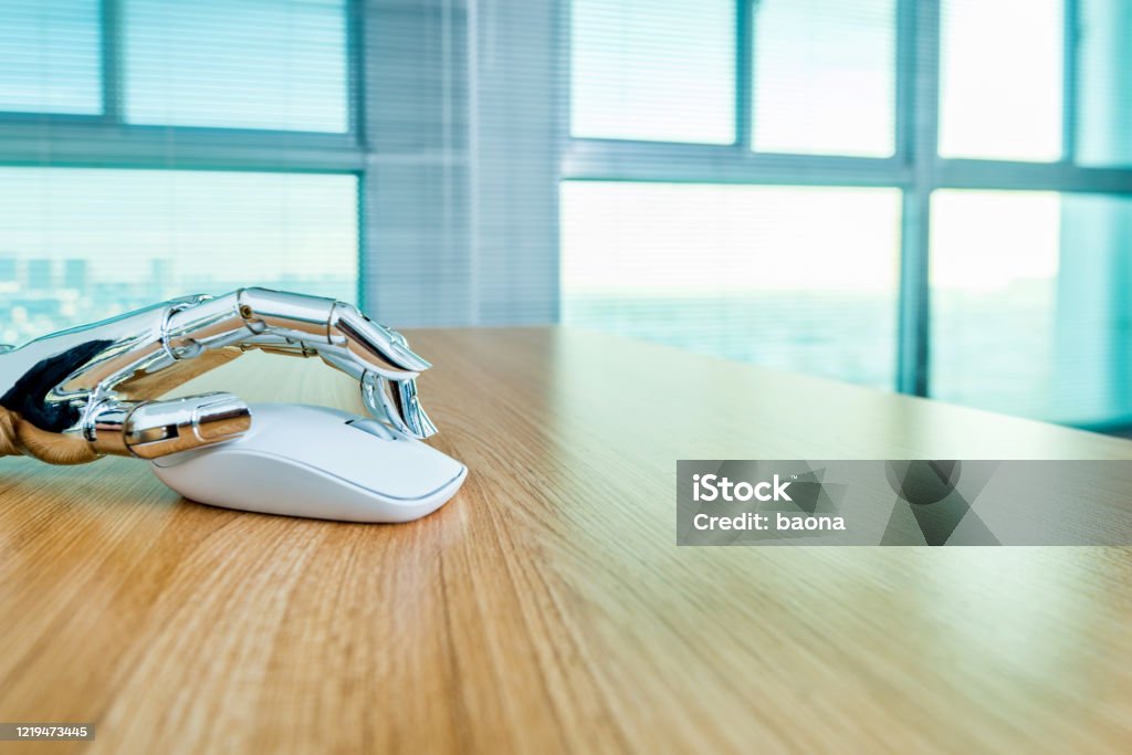 Robost Hand Using Computer Robots Hand Using Computer Mouse Stock Photo - Download Image Now ...