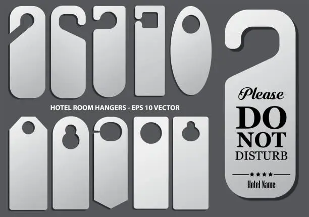 Vector illustration of Set of hotel room hangers template or do not disturb information or template label hotel concept. eps 10 vector