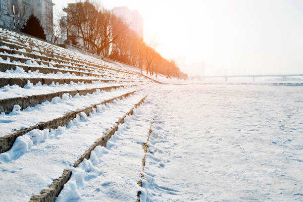 istock Stone stairs covering with snow 1219477382