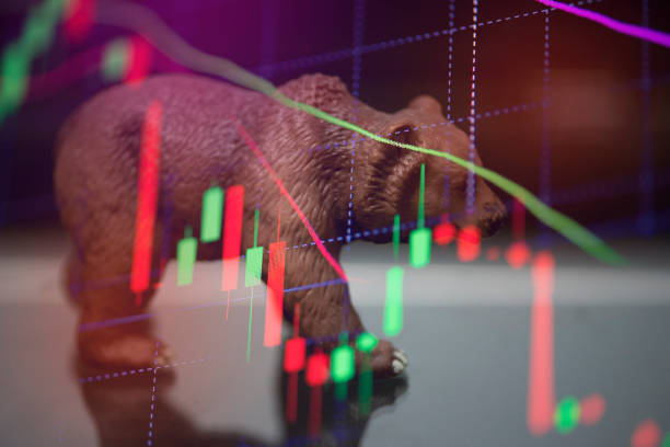 istock bull and bear market concept with stock chart digital crisis red price drop down chart fall - stock market bear finance risk trend investment business and money losing moving economic 1219481886
