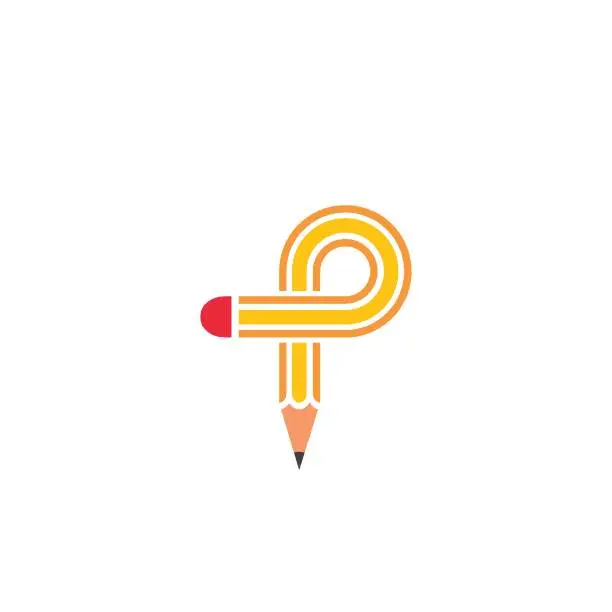 Vector illustration of pencil  p letter concept vector illustration icon and logo of education