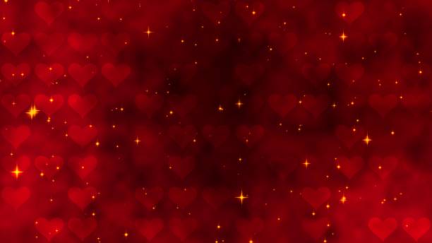 istock Red pattern with golden confetti, stars and red hearts. For St. Valentines Day, Wedding invitation e-card. 3D rendering 3D illustration 1219486095