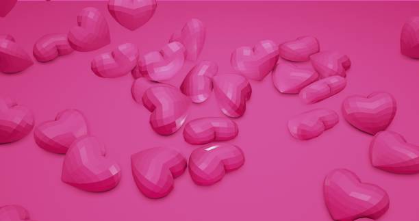 istock Pink cute falling polygonal hearts. Valentines Day. event background. 3D rendering 3D illustration 1219486124