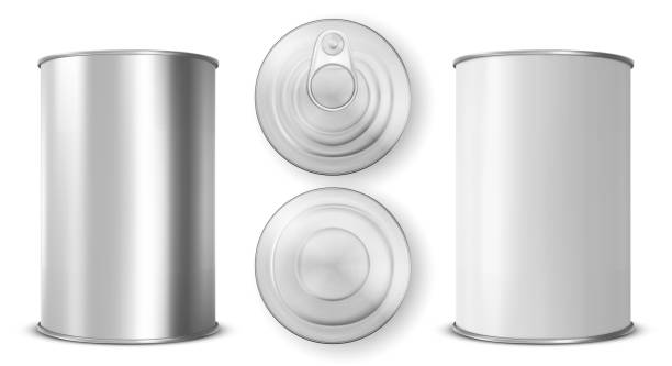 олово может с кольцом тянуть сторону, сверху и снизу зрения - cylinder box packaging three dimensional shape stock illustrations