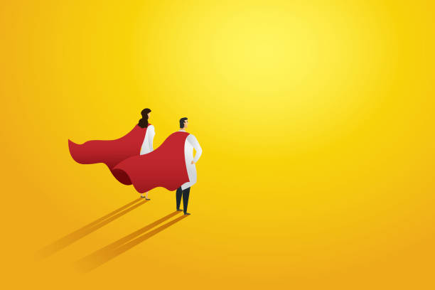 Super doctor two people professional red superhero cloak. Character set. Vector illustration Super doctor two people professional red superhero cloak. Character set. Vector illustration heroes illustrations stock illustrations