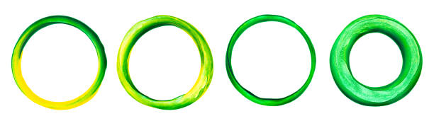 Set Green watercolor circle isolated on white background. Clipping path