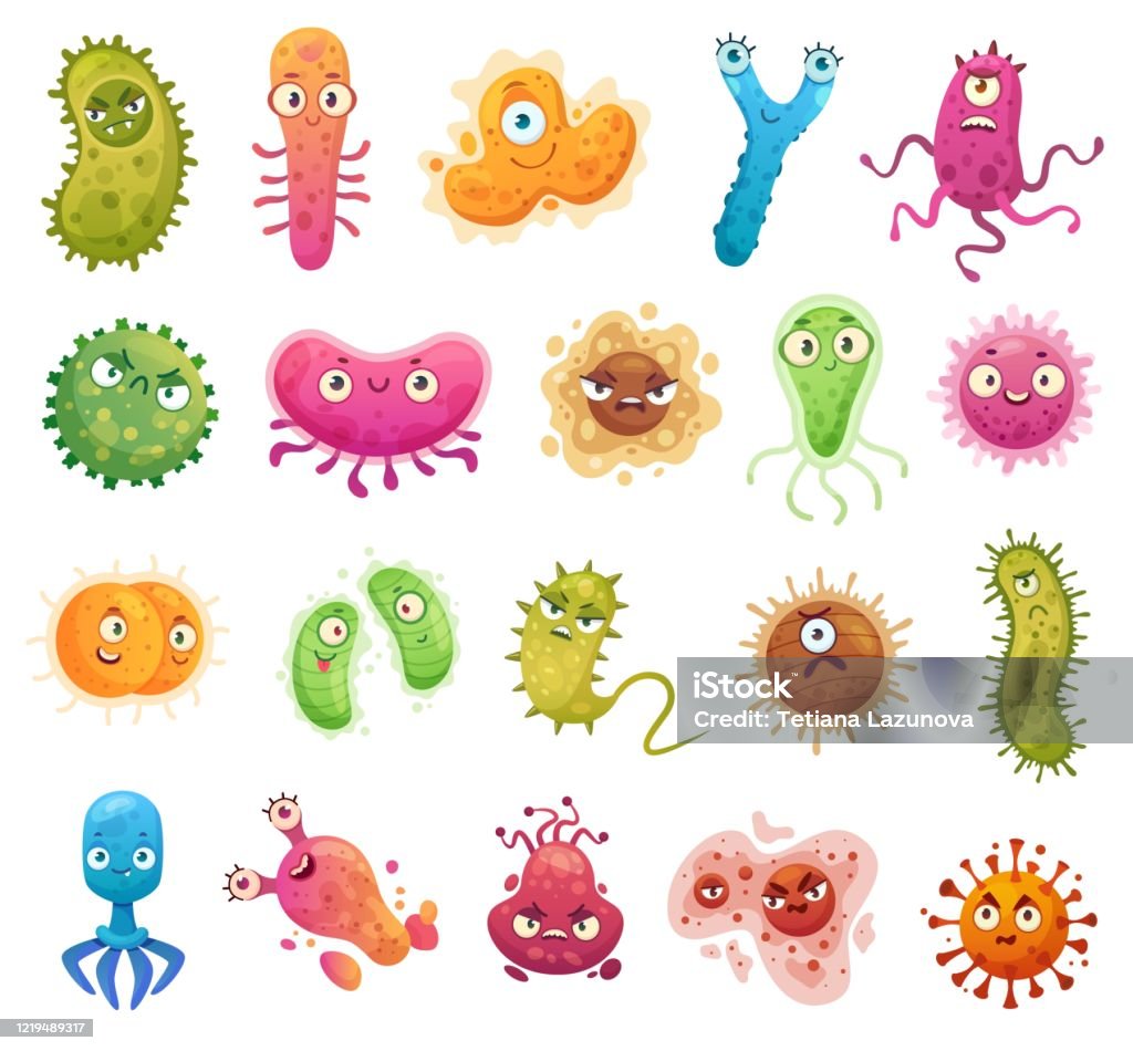 Ilustración de Mascota De Bacterias De Dibujos Animados Carácter De Virus  Bacterias Con Caras Divertidas Microbios De Color Y Virus De La Enfermedad  Conjunto De Ilustraciones Vectoriales Aisladas y más Vectores Libres