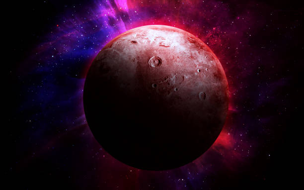 istock abstract space illustration, 3d image, the moon in red and blue stars 1219490322