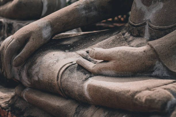 Cinematic photo of Buddha statues in a row stock photo
