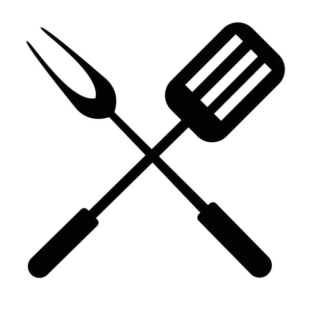 ilustrações, clipart, desenhos animados e ícones de vetor de utensílio de churrasco - fork silverware isolated kitchen utensil