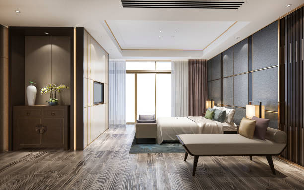 istock 3d rendering luxury classic modern bedroom suite in hotel 1219502722