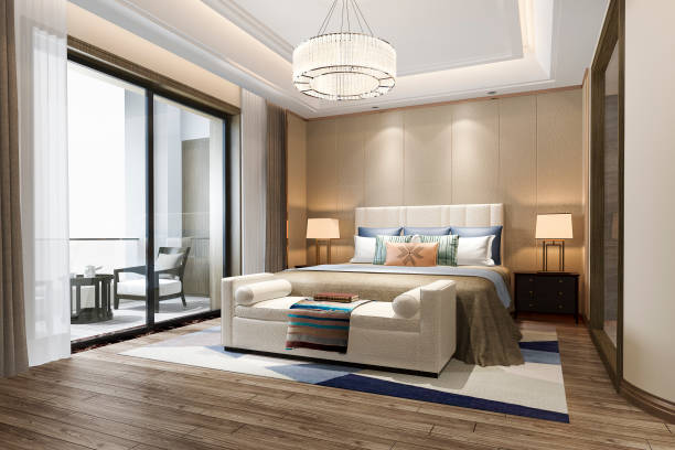 istock 3d rendering modern luxury bedroom suite and bathroom 1219502726