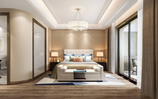 istock 3d rendering modern luxury bedroom suite and bathroom 1219502733